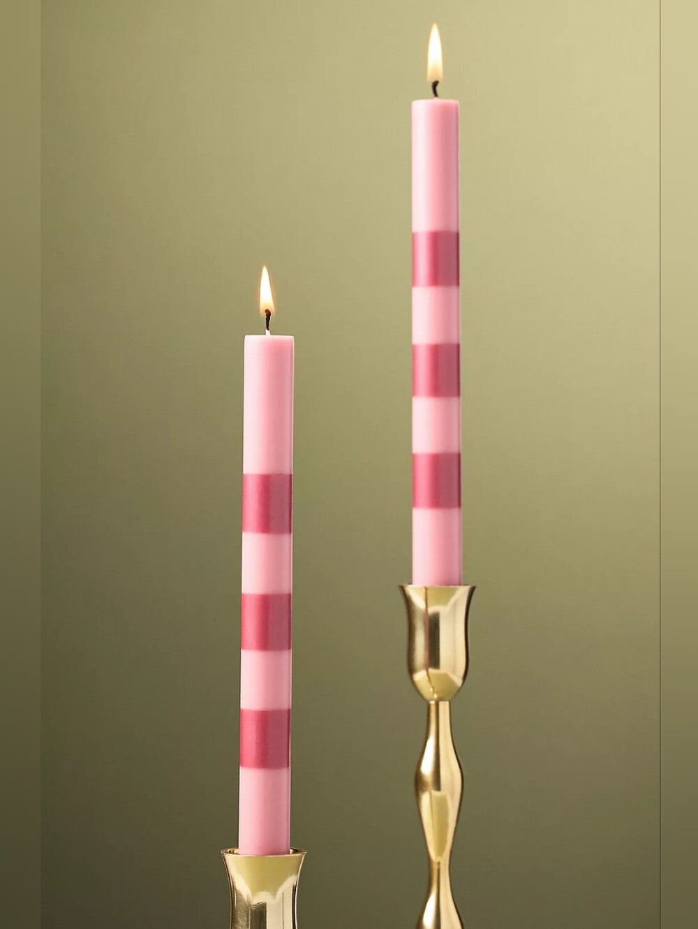 Anthropologie Pink Striped Taper Candles